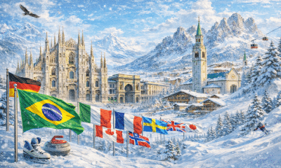 Na imagem, representação de alguns dos países que estarão nos Jogos de Inverno de Milão-Cortina.