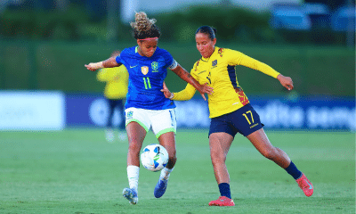 Dudinha em ação durante o jogo com o Equador, pela quarta rodada da fase final do Sul-Americano Feminino Sub-20