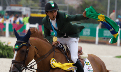 Marlon Zanotelli foi o principal nome do Brasil no dia no hipismo de saltos com uma conquista e um terceiro lugar (Foto: Alexandre Castello Branco/COB)