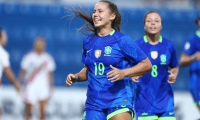 A centroavante Brendha marcou o último gol do Brasil na goleada sobre o Peru (Foto: Staff Images Woman/CBF)