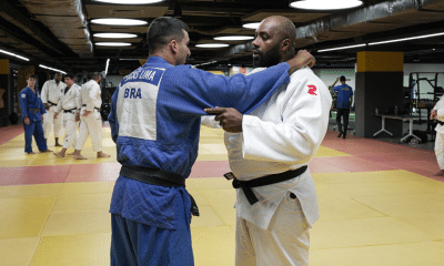 Teddy Riner treinou nesta quarta-feira (12) no CT Time Brasil com atletas da seleção brasileira de judô de base e adulta (Foto: Gabriel Augusto/COB)