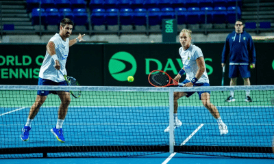 Orlando Luz e Marcelo Matos durante o treino na Copa Davis