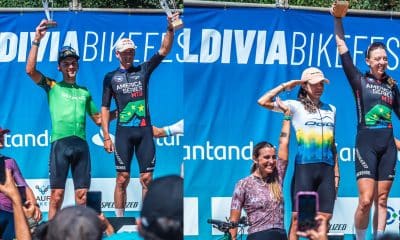 Na imagem, Alex Malacarne e Raiza Goulão no momento do pódio no Chile.