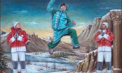 Na imagem, a pintura que Maurizio Rapiti fez para eternizar o pódio de Lucas Pinheiro.