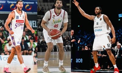 Na imagem, Tim Soares, Mãozinha e Bruno Caboclo, brasileiros que disputam posições no garrafão da Seleção.