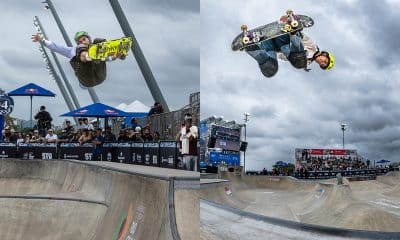 Na imagem, Pedro Barros e Raicca Ventura fazendo manobras que deram títulos aos dois.