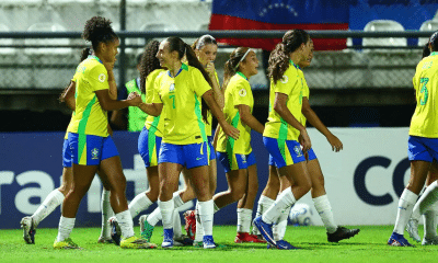 Gigi marcou o primeiro gol do Brasil no jogo e no Sul-Americano Sub-17 (Foto: Diana Carrillo/Staff Images/CBF)