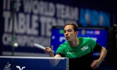 Hugo Calderano no Campeonato Mundial de Tênis de Mesa contra Porto Rico