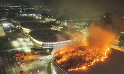 Incêndio atinge velódromo do Parque Olímpico no Rio (Foto: Bombeiros / RJ)