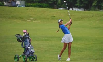 Na imagem, Maitri Peychaux durante seu movimento de tacada no green.