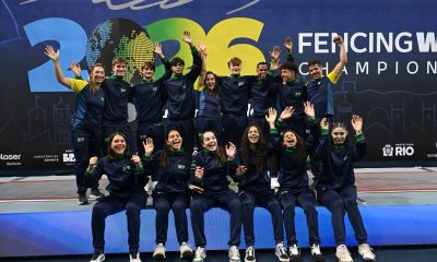 Atletas da espada brasileira, como Laura Correia, Pietra Brazolin, Henrique Augusto e Matheus Brandt, entre outros, na disputa do Campeonato Mundial Juvenil de Esgrima.
