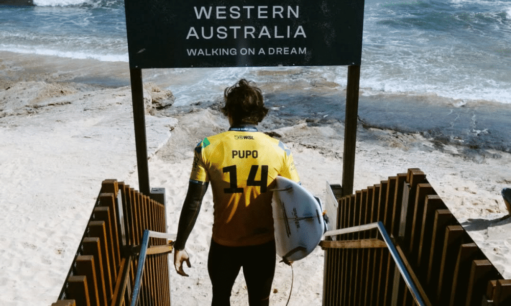 Miguel Pupo com a lycra amarela da WSL em Margaret River