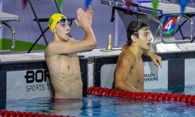 Arthur Werner e Davi Vallim na prova dos 50m costas
