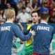 Hugo Calderano, Guilherme Teodoro, Félix Lebrun, Alexis Lebrun e Simon Gauzy no confronto entre Brasil e França nos Jogos Olímpicos Paris 2024