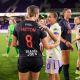 Claire Hutton e Marta após jogo entre Bay FC e Orlando Pride (Foto: National Women’s Soccer League)
