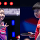 Sun Yingsha, da China, e Harimoto Miwa, do Japão, no Campeonato Mundial de Tênis de Mesa por Equipes