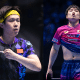 Wang Chuqin, da China, e Harimoto Tomokazu, do Japão, no Mundial de Tênis de Mesa por Equipes