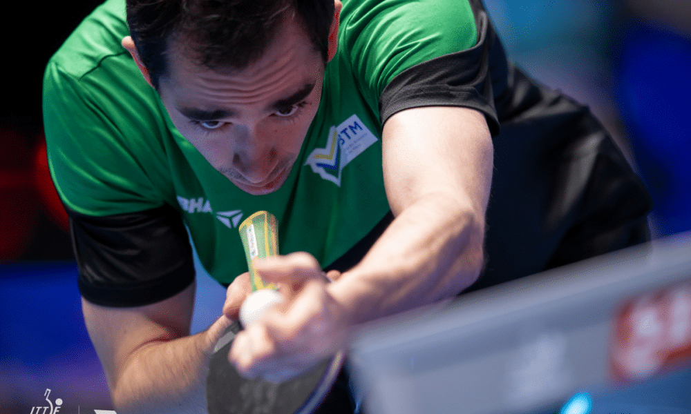 Hugo Calderano marcou o ponto decisivo que garantiu o Brasil nas quartas de final da Copa do Mundo por equipes (Foto: WTT)