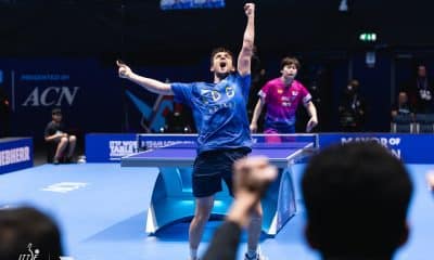 Kirill GERASSIMENKO (KAZ) vence Matsushima Sora (JPN) no Campeonato Mundial de Tênis de Mesa por Equipes