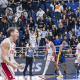 Jogadores do Sesi Franca comemoram vitória em quinto jogo contra o Mogi Basquete
