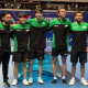 Fernando Shigetomi, Leonardo Iizuka, Felipe Arado, Hugo Calderano e Guilherme Teodoro no Campeonato Mundial de Tênis de Mesa por Equipes Londres 2026