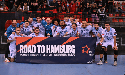 Bryan Monte e Rogério Moraes com o Montpellier na Liga europeia de handebol masculino