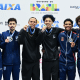Vinicius e Wallace Celestino no pódio da prova sincronizada do Campeonato Brasileiro de Ginástica de Trampolim (foto: CBG)