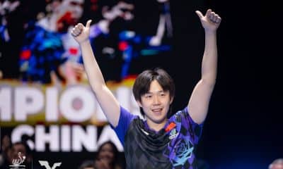 Wang Chuqin na final do Campeonato Mundial de Tênis de Mesa por Equipes Londres 2026