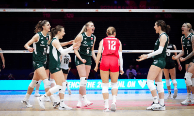 Time da Polônia comemora ponto diante da Bélgica na Liga das Nações de Vôlei VNL 2026 feminina (Foto: Volleyball World)